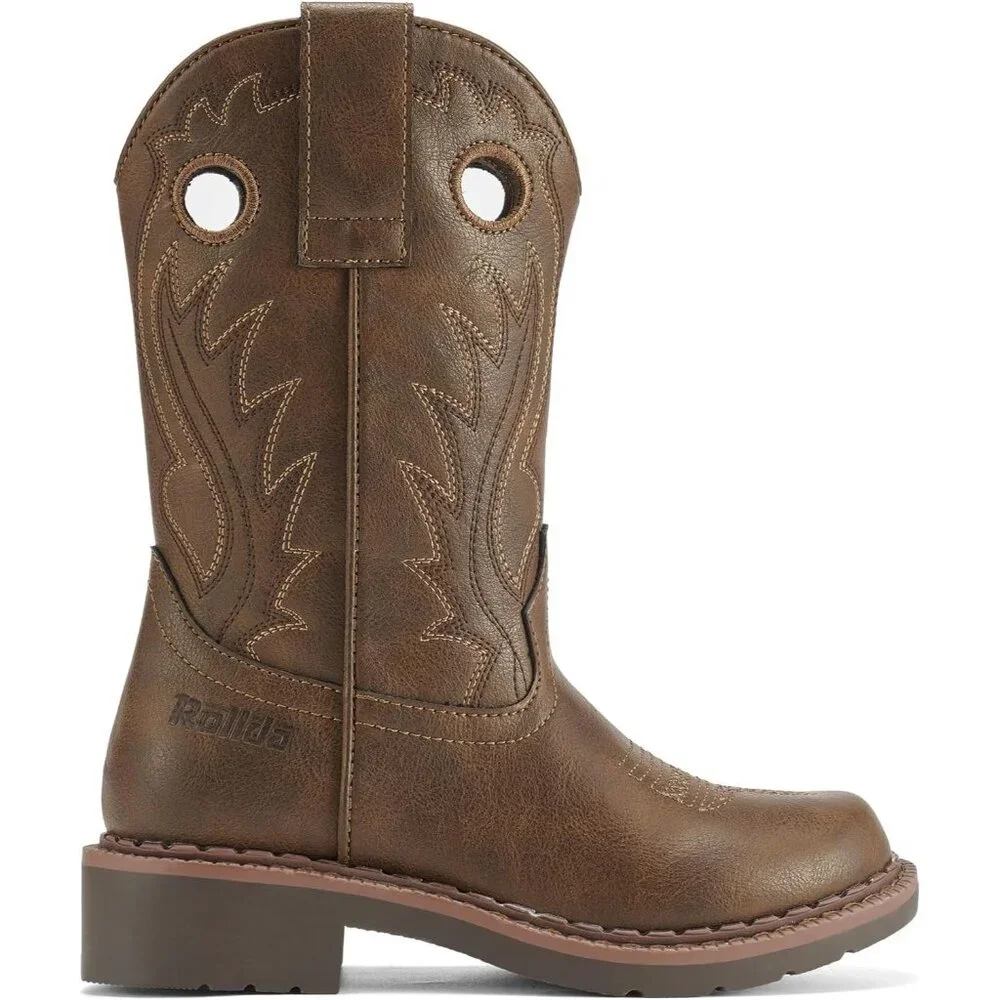 ⚡Kids Girls Dark Brown Western Boots Square Toe Cowgirl Boots For Toddler